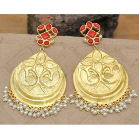 Carved Peacock Red Onyx Dangler Earrings